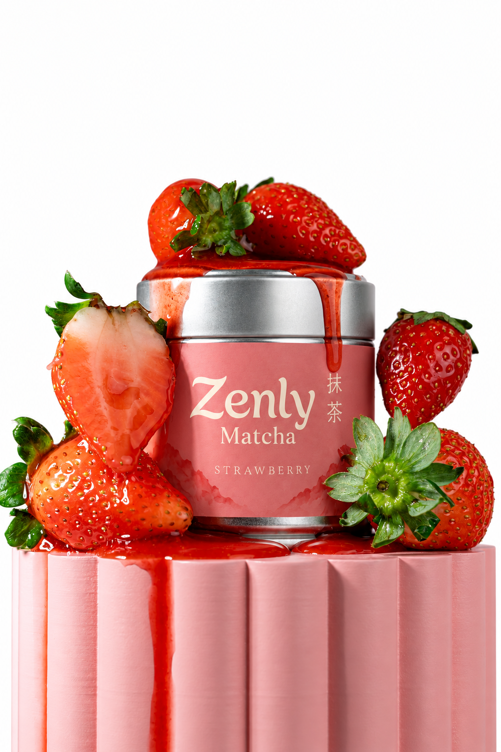 Zenly Matcha Strawberry with fresh strawberries